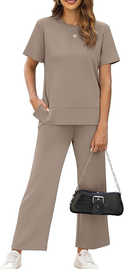 XIEERDUO Women's Side Slit Lounge Sets 2026 Fashion 2 Piece Travel Outfits Cozy Loungewear Wide Leg Tracksuits S-3XL