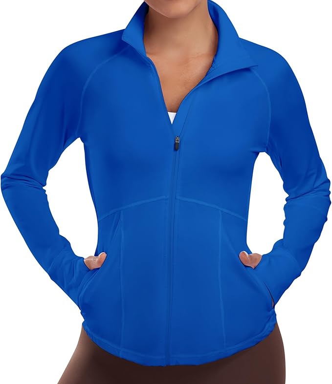 Women's Athletic Jackets Lightweight Sport Workout Jackets Zip Up Running Jackets with Thumb Holes for Gym Yoga