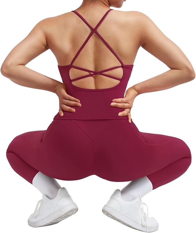 SUUKSESS Women 2 Piece Workout Sets Padded Tank Tops Tummy Control Leggings Gym Outfits