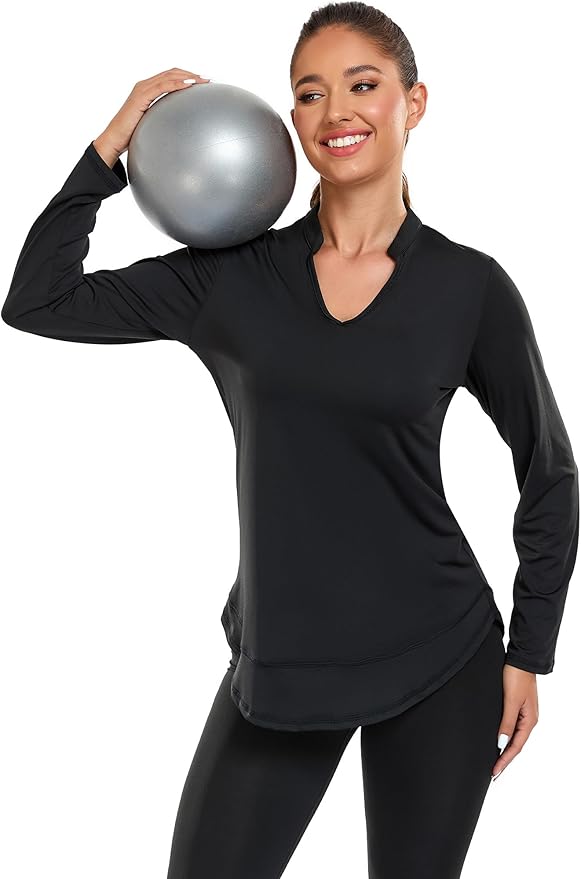 Absttith Women's Long Sleeve Workout Shirts Running Yoga Tops Athletic V Neck Sport Tee Side Split