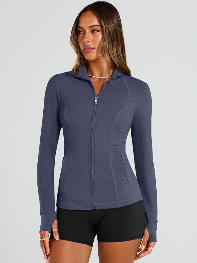Trendy Queen Womens Lightweight Zip Up Jackets 2026 Athletic Workout Hoodies Spring Shirt Fitted Gym Clothes with Pocket