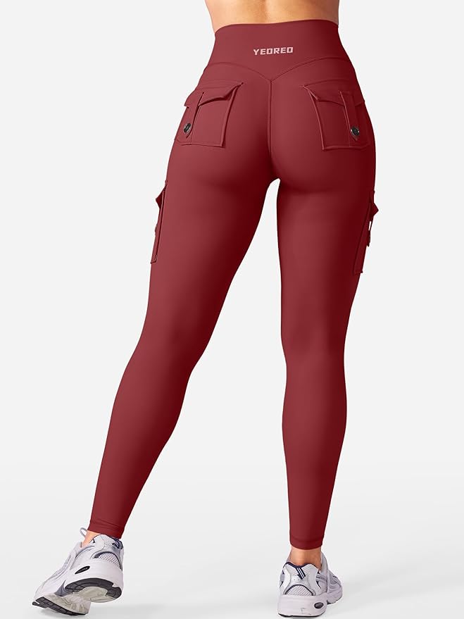 YEOREO CoreFlex Workout Cargo Leggings with Pockets for Women Hidden Scrunch Butt Lifting Leggings Gym Yoga Pants