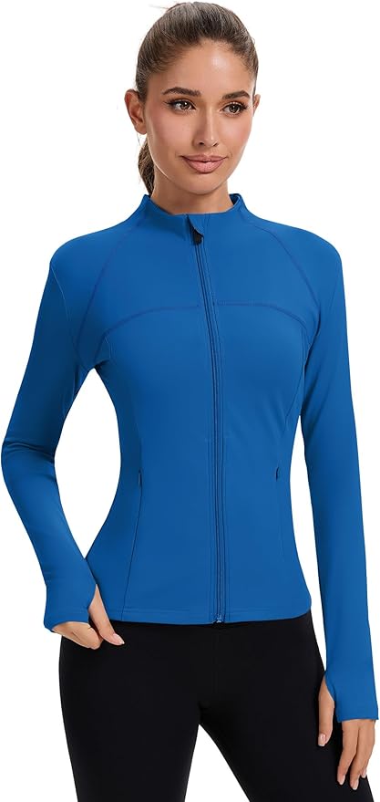 Rapbin Women's Full Zip Workout jackets Runing Slim Fit Athletic Tops With Thumb Holes