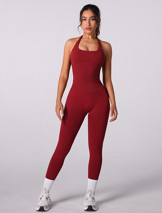 ABOCIW Workout Sets for Women Seamless Scunch Butt Lifting Impact Leggings Halter Sports Bra 2 Piece Gym Outfits