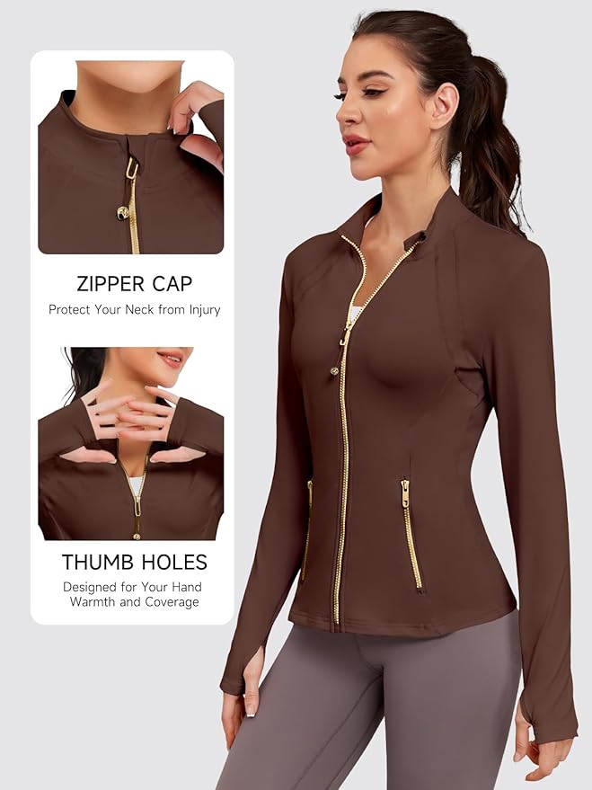 VUTRU Women Athletic Jacket Fitted Workout Running Zip Up Track Coat Layer with Thumb Holes Pockets for Yoga Gym Travel