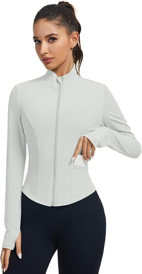 LOMON Women's Athletic Jackets Cropped Long Sleeve Workout Tops Yoga Zip Up Jackets Gym Tops Golf Shirts