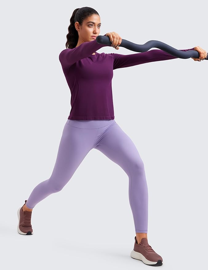 CRZ YOGA Seamless Long Sleeve Shirts for Women Waist Length - Workout Athletic Running Gym Yoga Tops Crewneck Breathable