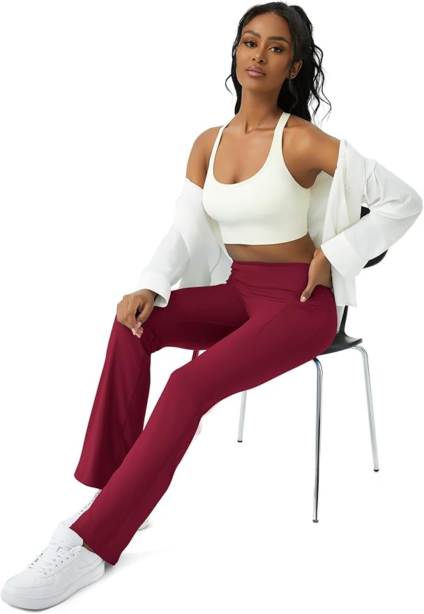 COPYLEAF Womens Yoga Pants with Pockets High Waisted Flare Leggings Bell Bottom Yoga Dress Pants Seamless Bootcut Pants