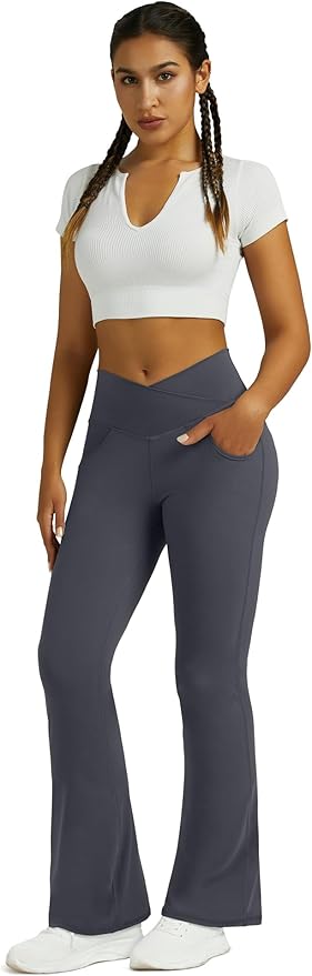 Flare Leggings for Women Yoga Pants with Pockets High Waisted Crossover Flare Leggings Bootcut Casual Yoga Pants