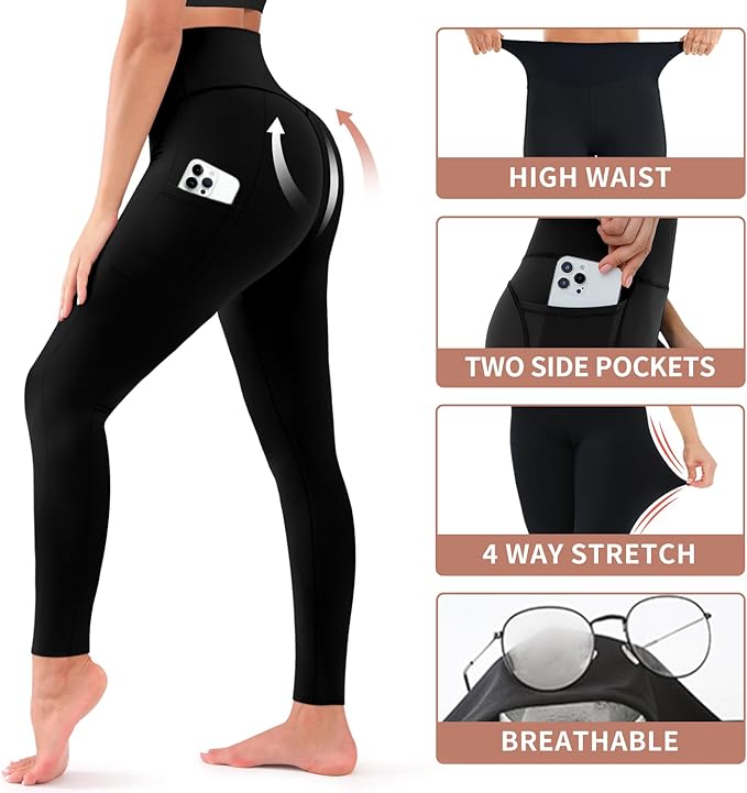 4 Pack Leggings for Women Butt Lift High Waisted Tummy Control No See-Through Yoga Pants Workout Running Leggings
