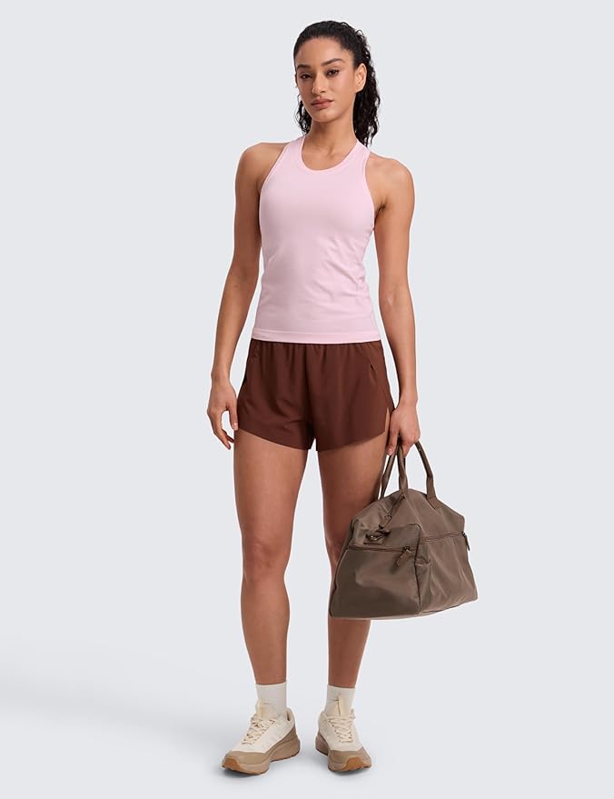 CRZ YOGA Seamless Workout Tank Tops for Women - Athletic Running Gym Sleeveless Shirts Crewneck Racerback Breathable