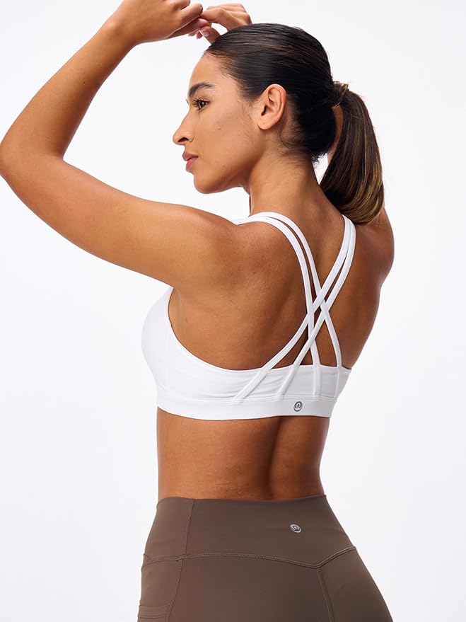 Women's Strappy Sports Bras Light Compression Crop Criss Cross Back Padded Workout Yoga Bra Supportive U Neckline