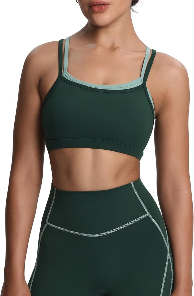 Aoxjox Women's Workout Sports Bras Takes Two Bra High Impact Training Fitness Running Yoga Crop Tank
