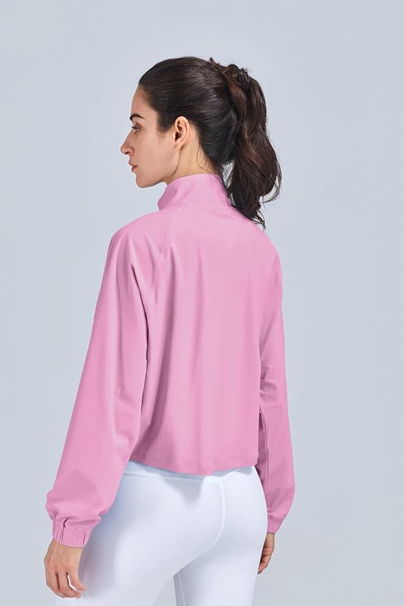 altiland Women's Athletic Running Yoga Gym Track Zip Up Cropped Jackets UPF 50+ Sun Protection Long Sleeve Workout Shirts
