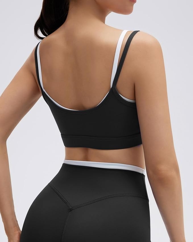SUUKSESS Women 2 Pieces Workout Sets Padded Spaghetti Straps Camis High Waist Biker Shorts