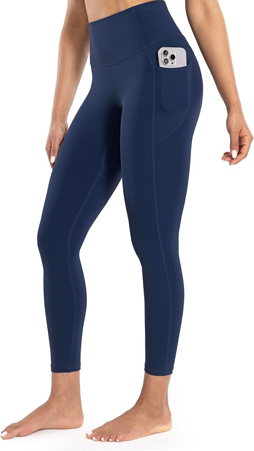 ENERBLOOM Workout Leggings with Pockets for Women High Waist Yoga Pants 25"/28" Cream Soft Lightweight Athletic Gym Tights