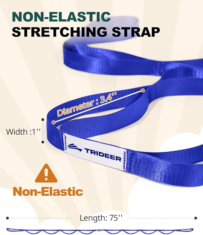 Trideer Stretching Strap for Physical Therapy & Home Rehab, Non-Elastic Yoga Strap for Stretching with Loops for Hamstring, Calf & Back Stretcher Mobility, Hip & Pilates