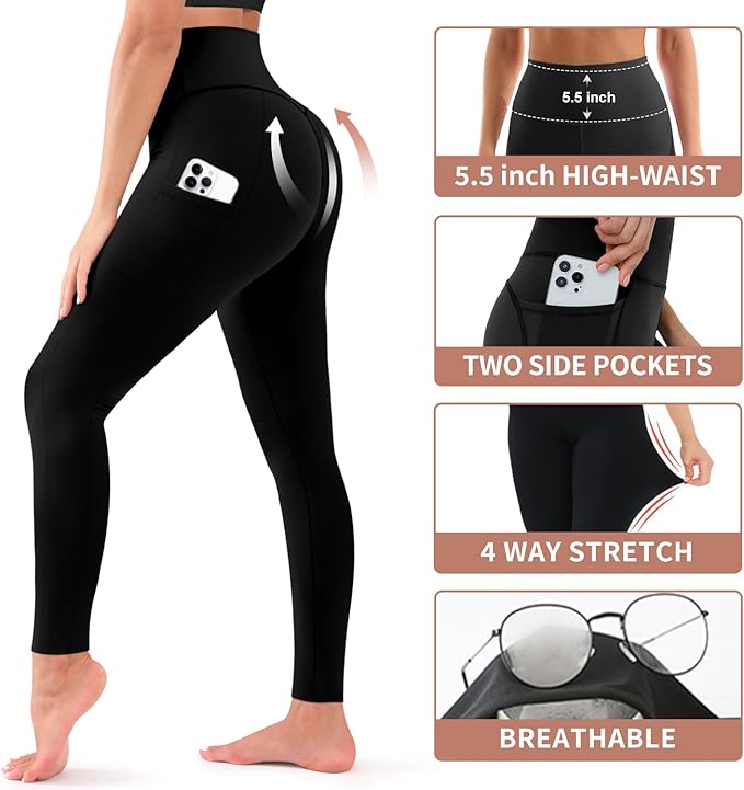 4 Pack Leggings for Women Butt Lift High Waisted Tummy Control No See-Through Yoga Pants Workout Running Leggings
