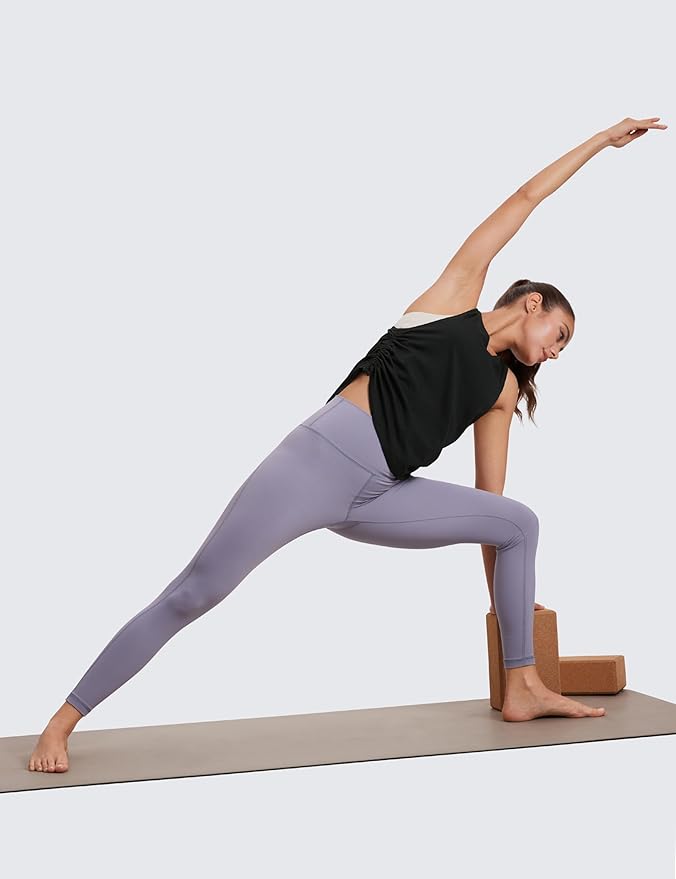 CRZ YOGA Pima Cotton Ruched Side Tank Tops for Women - Workout Athletic Casual Racerback Crewneck Loose Sleeveless Shirts