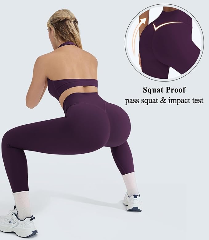 OMKAGI 2 Piece Workout Sets for Women Halter Sports Bras Gym Sets Booty Leggings Outfits