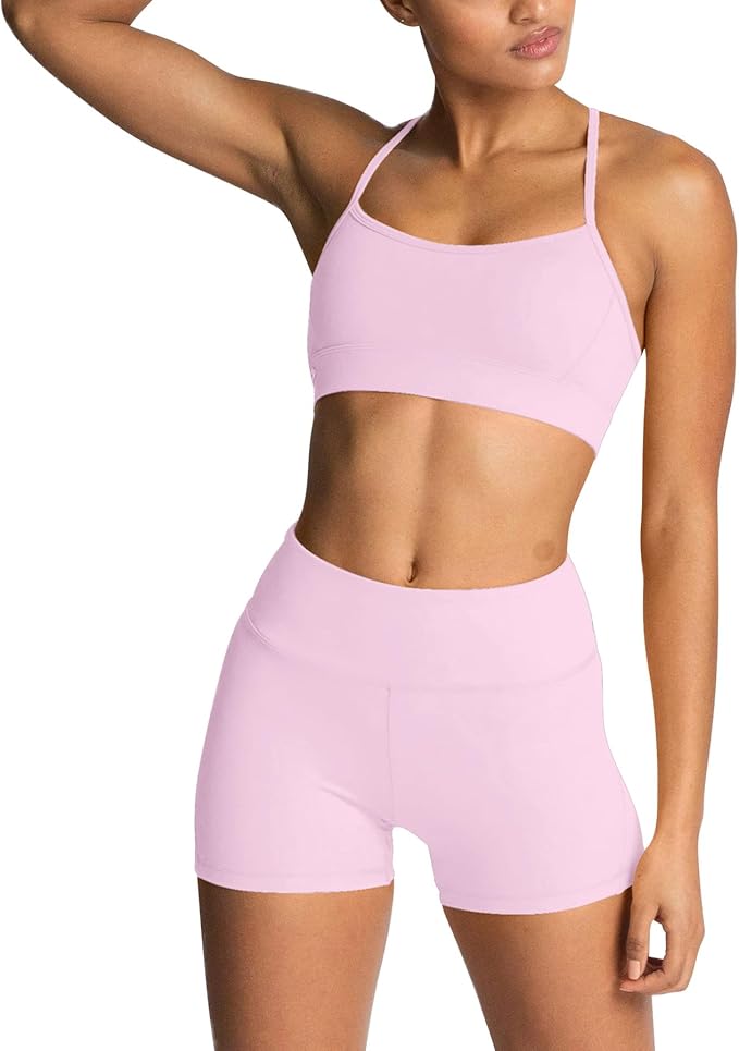 IMEKIS Women's Workout Sets 2 Piece Yoga Outfit High Waisted Biker Shorts Leggings Sports Bra Gym Fitness Clothes Tracksuit