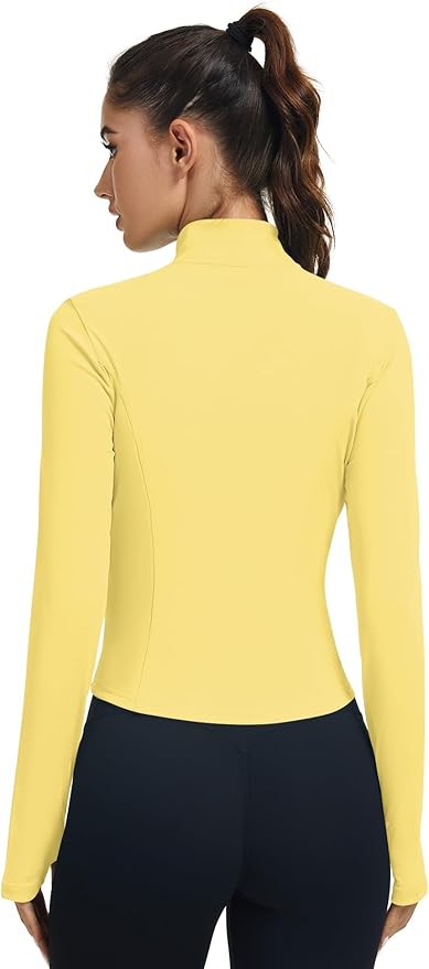 LOMON Women's Athletic Jackets Cropped Long Sleeve Workout Tops Yoga Zip Up Jackets Gym Tops Golf Shirts