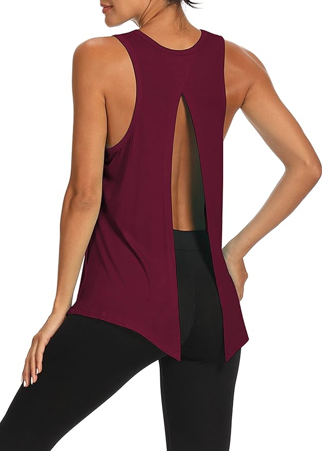 Bestisun Workout Tank Tops Open Back Yoga Exercise Shirts Tie Back Athletic Clothes for Women