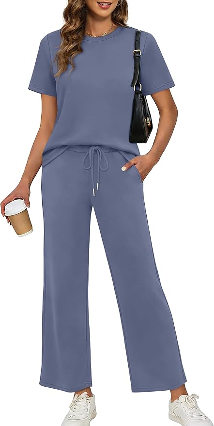 XIEERDUO Women's Side Slit Lounge Sets 2026 Fashion 2 Piece Travel Outfits Cozy Loungewear Wide Leg Tracksuits S-3XL