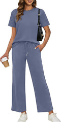 XIEERDUO Women's Side Slit Lounge Sets 2026 Fashion 2 Piece Travel Outfits Cozy Loungewear Wide Leg Tracksuits S-3XL