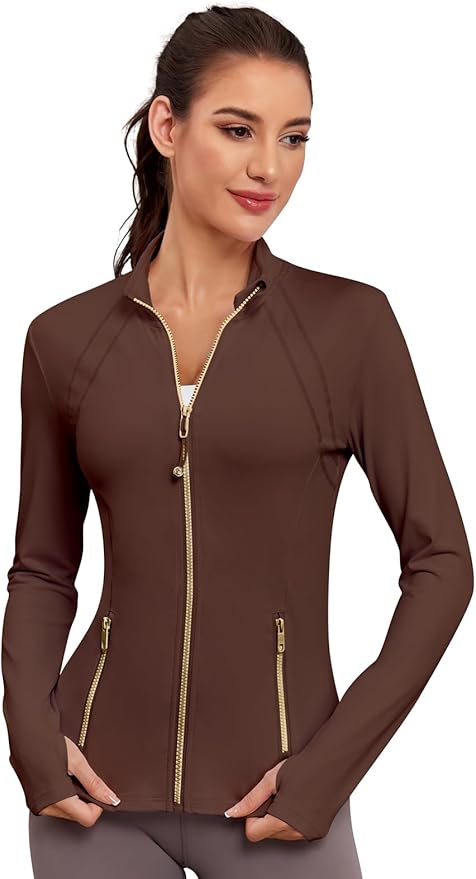 VUTRU Women Athletic Jacket Fitted Workout Running Zip Up Track Coat Layer with Thumb Holes Pockets for Yoga Gym Travel
