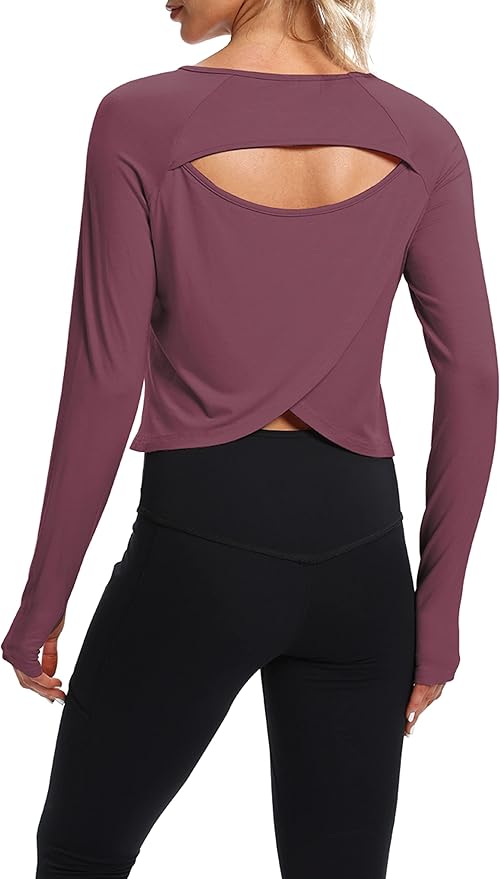 Bestisun Long Sleeve Workout Running Shirts Athletic Yoga Gym Crop Tops for Women