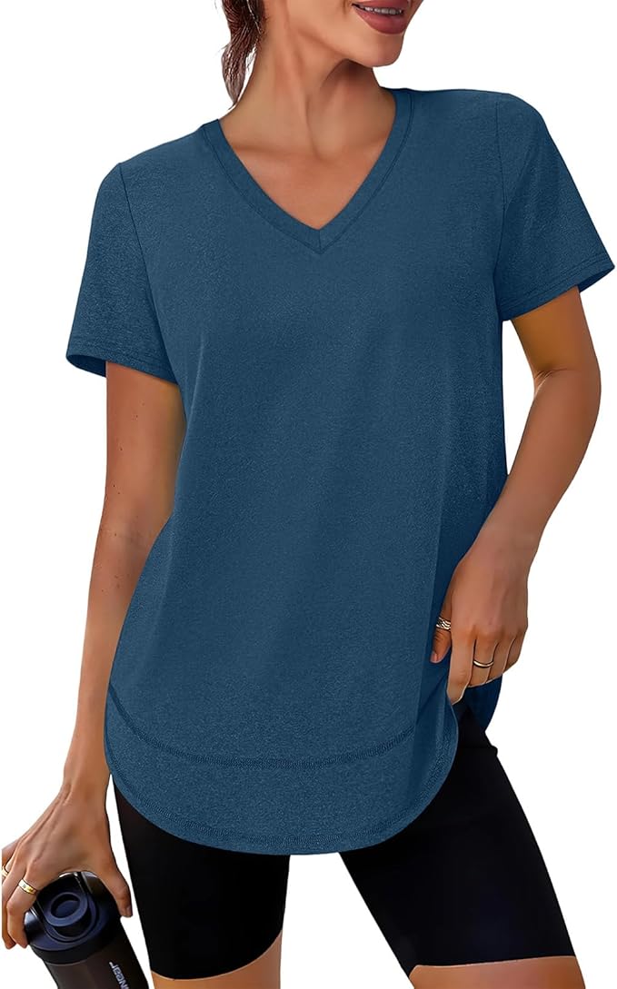 XIEERDUO Womens Workout Tops Short Sleeve Shirts Quick Dry Outfits for Hiking Running V Neck S-3XL