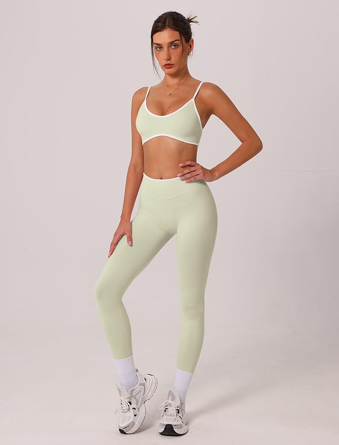 ABOCIW Womens 2 Piece Workout Sets Seamless Color Block Sports Bra Scrunch Butt Lifting High Waist Leggings Gym Set