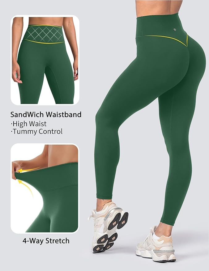 Sogetdo Yoga Leggings for Women Hidden Scrunch Butt Non See Through High Waisted No Front Seam Athletic Gym Workout Pants