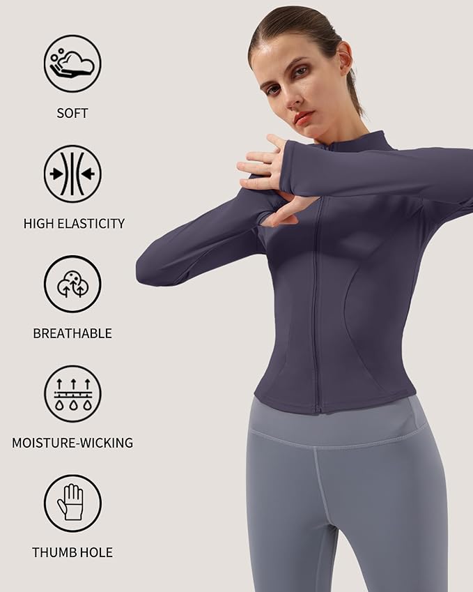 Locachy Women's Lightweight Stretchy Workout Full Zip Running Track Jacket with Thumb Holes