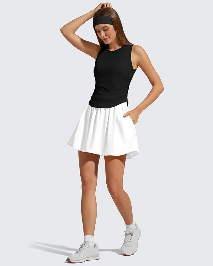 G4Free Lyocell Ruched Side Workout Tank Tops Woman High Neck Waist Length Gym Tanks Soft Relaxed Fit for Training
