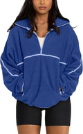 LASLULU Womens Half Zip Pullover Sweatshirt Sherpa Fleece Jacket Oversized Sweatshirts Warm Fuzzy Sweaters Pockets