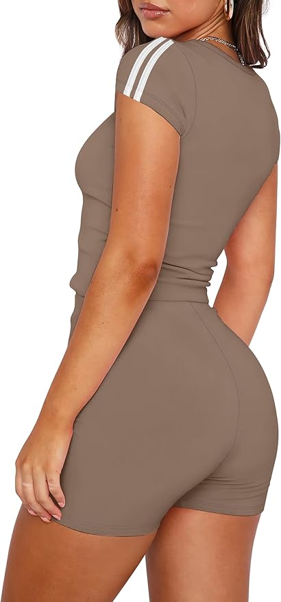 NIASHOT Womens Two Piece Lounge Sets Summer Contrast Side Stripes 2 Piece Workout Athletic Outfits Matching Clothing Set
