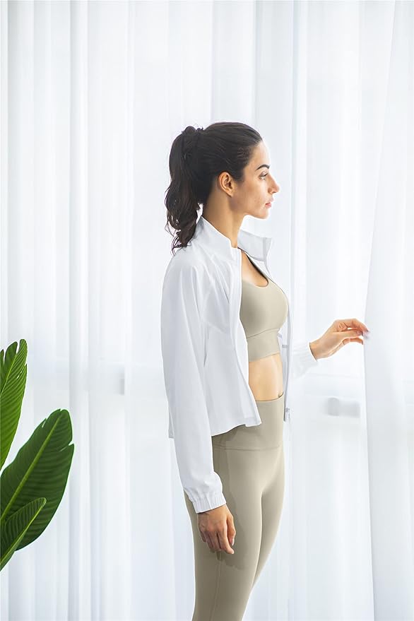 altiland Women's Athletic Running Yoga Gym Track Zip Up Cropped Jackets UPF 50+ Sun Protection Long Sleeve Workout Shirts