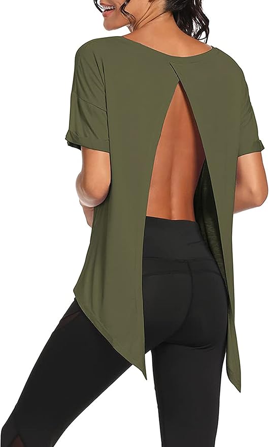 Bestisun Workout Tank Tops Open Back Yoga Exercise Shirts Tie Back Athletic Clothes for Women