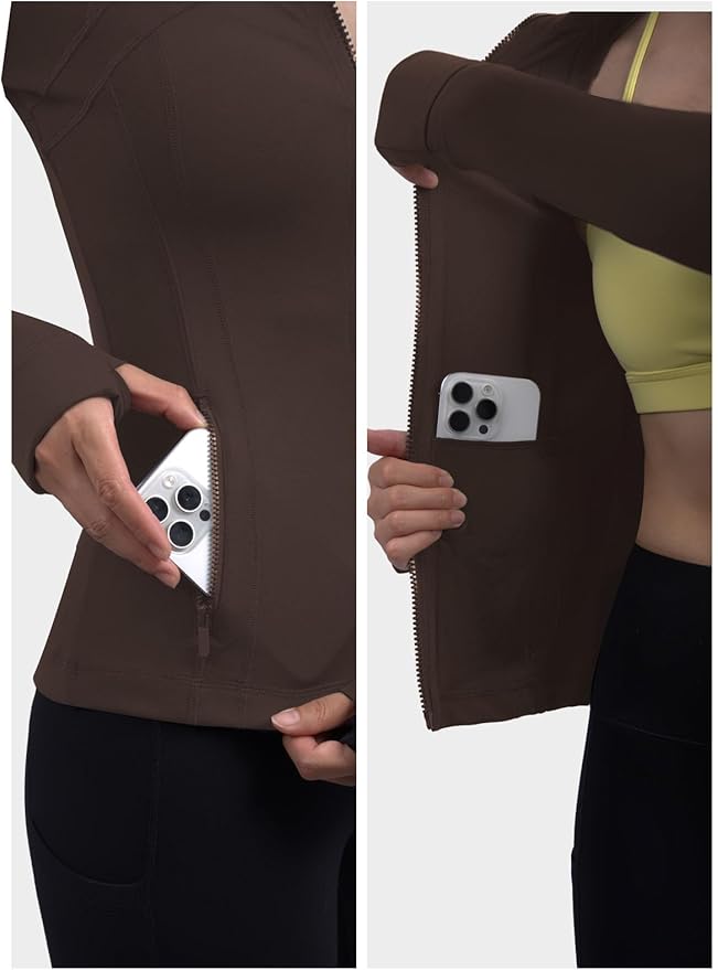 SIS QUEEN Women's Workout Jackets Slim Fit Athletic Track Tops with Pockets Thumb Holes Full Zip Up Lightweight Sportswear