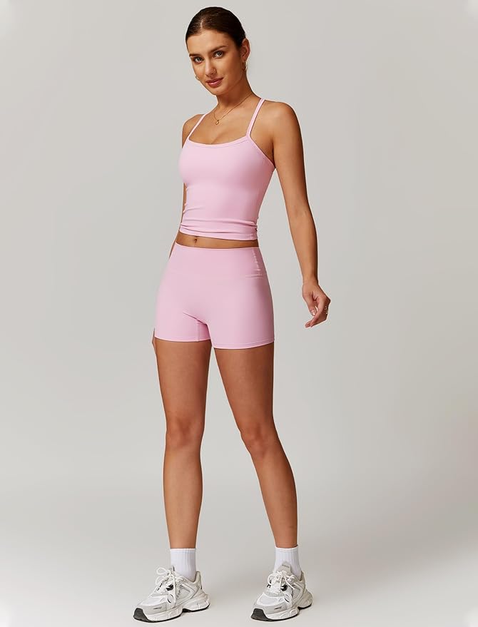 QBGJTD Two Piece Workout Sets For Women Tank Top Matching High Waist Booty Lifting Shorts Gym Yoga Active Wear Outfits