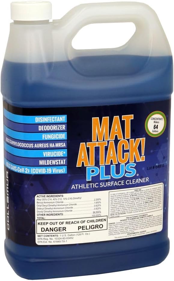 Dollamur Mat Attack! PLUS® Wrestling Mat Cleaner, Disinfecting, Rubber Floor Cleaner, and Fitness Equipment-Gallon