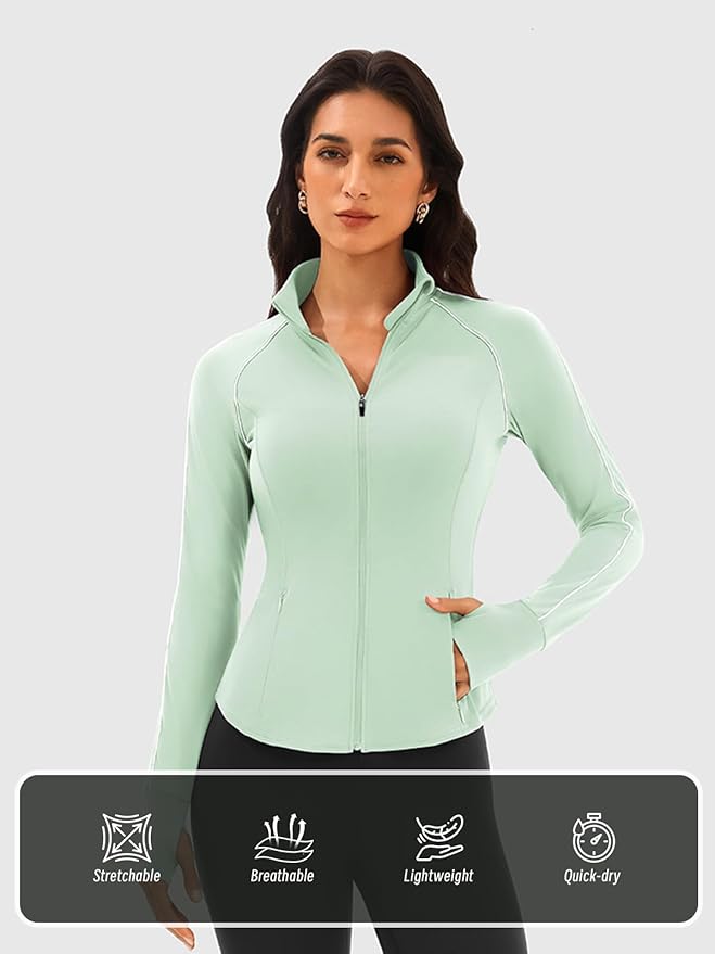 Cropped Workout Jackets for Women Running,Lightweight Yoga Tops Athletic Jacket Slim Fitted,Full Zip Up with Pockets