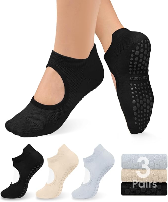 Diu Life 3 Pack Pilates Socks Yoga Socks with Grips for Women Non Slip, Workout, Pure Barre, Ballet, Dance, Hospital Socks