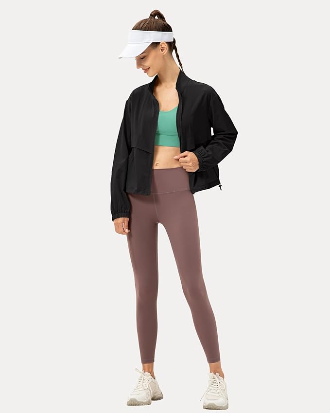 Locachy Women's Lightweight Zip Up Athletic Jacket Stand Collar Windproof Sun Protection Workout Outdoor Jacket