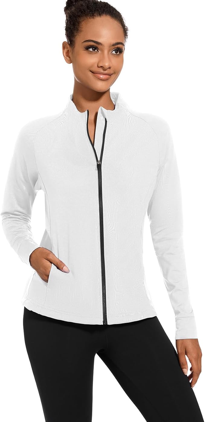 bpbtti Women's Polar Fleece Zip Up Workout Jackets with Pockets Slim Fit Cottony Soft Jacket for Running Athletic Yoga