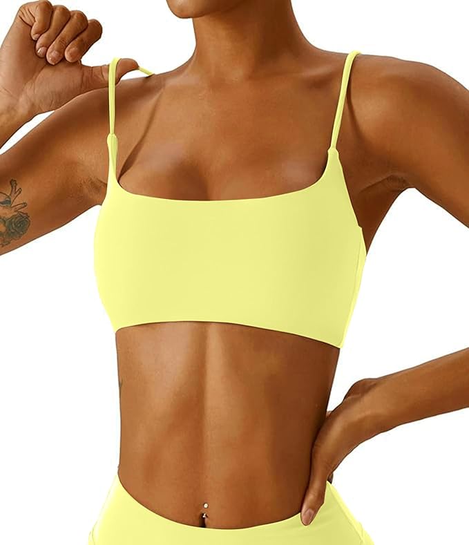 Comper Women's Sports Bra with Thin Straps Stretchy Wirefree Workout Bras Lightweight Workouts Bralette with Removable Pads