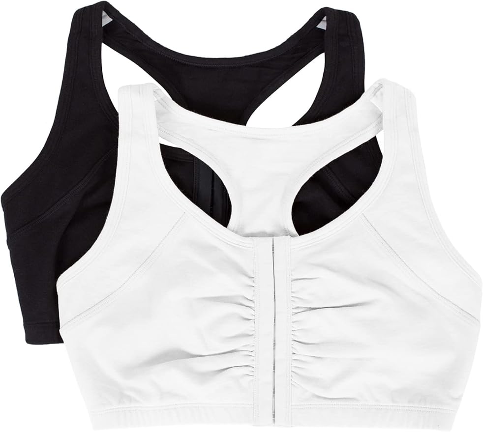 Fruit of the Loom Women's 96014PK Comfort Cotton Blend Front Close Sports Bra 2 Pack