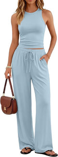 Trendy Queen Women's 2 Piece Summer Lounge Sets Butter Soft Tank Top & High Waisted Wide Leg Pants with Pockets